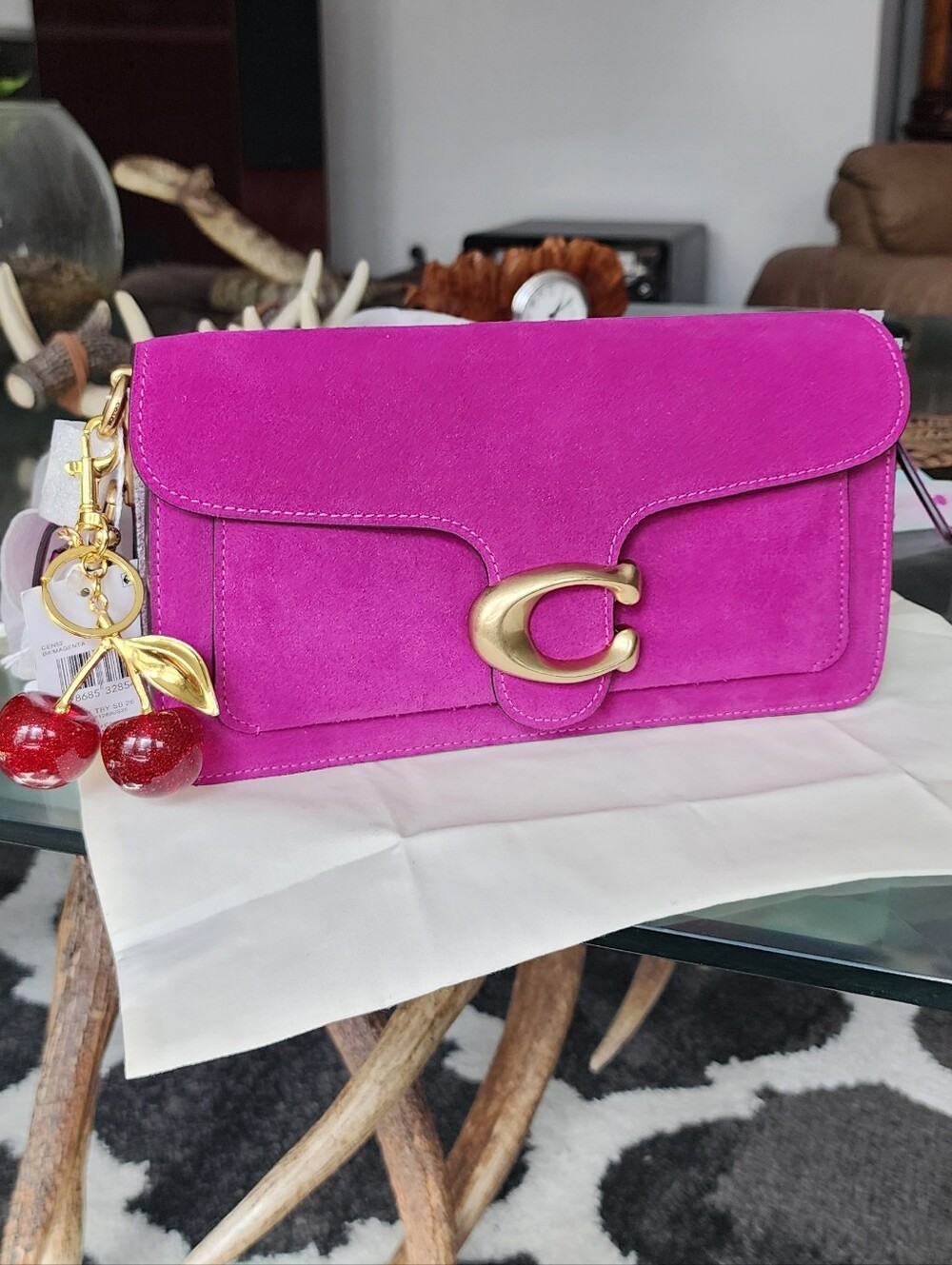 Tabby 26 Coach Hot Pink Suede Clutch with Gold Hardware
